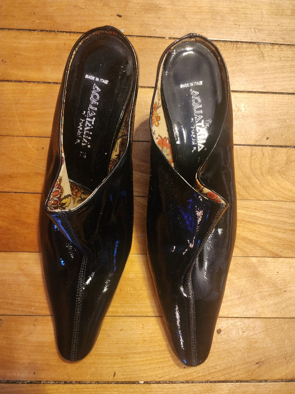 Aquatalia Black Patent Leather Slip-On Women’s Mules